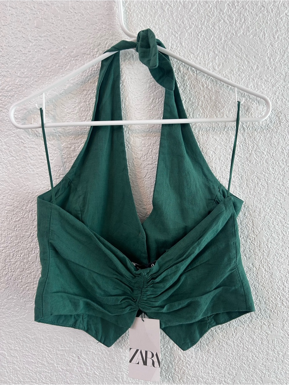 Zara Green Halter Vest Top Linen Cotton Blend Size Small - Picture 3 of 7